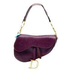 Dior Saddle Vintage Burgundy Purple Wine Calfskin Leather Gold Hardware Shoulder