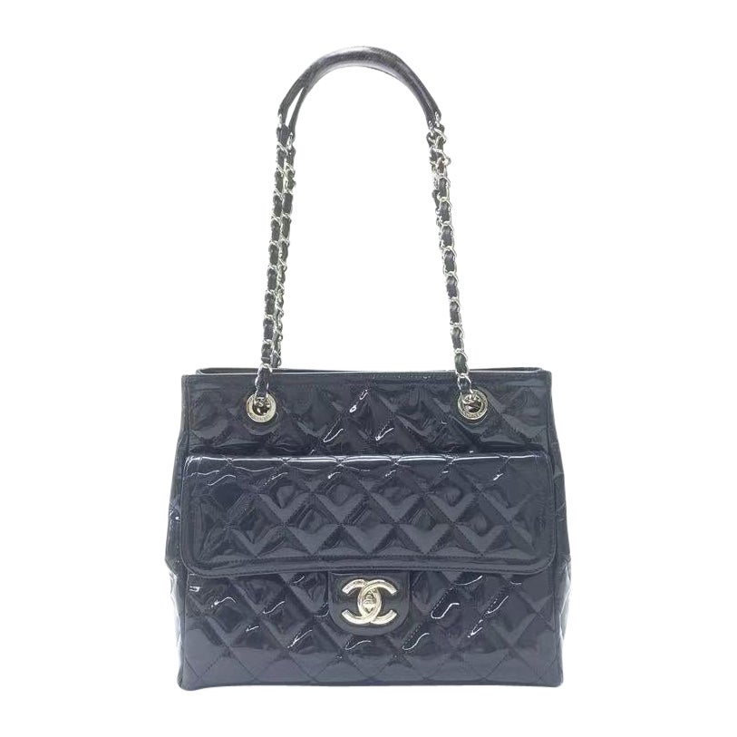 Chanel Coco Shine Small Tote Nero Trapuntato in Pelle Vernice Hardware Argento 2014-1 in vendita
