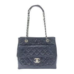 Chanel Coco Shine Small Tote Black Quilted Patent Leather Silver Hardware 2014-1