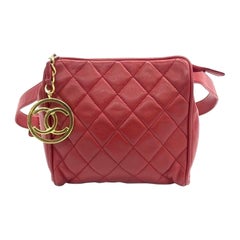 Chanel Vintage Belt Bag Mini Red Lambskin Leather Gold-tone Hardware