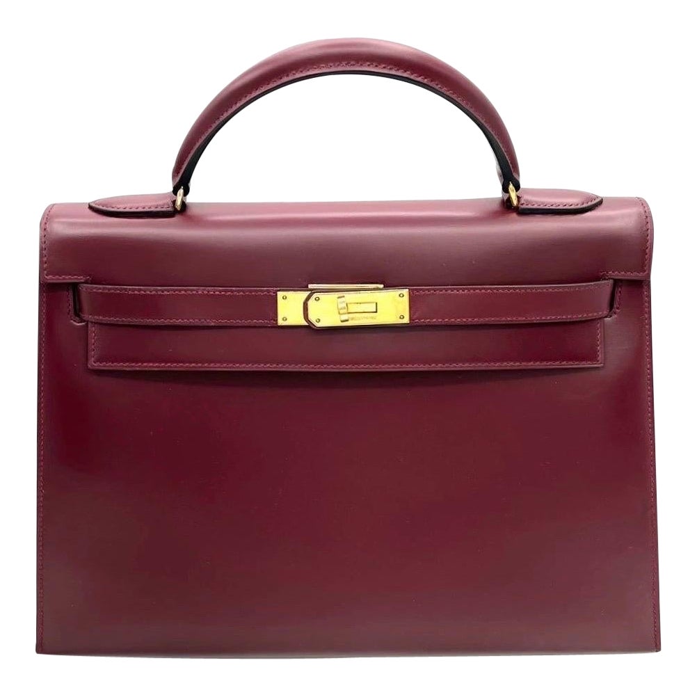 Hermès Kelly 32 Sellier Burgundy Box Leather Gold HW 1978 im Angebot
