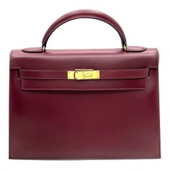 Hermès Kelly 32 Sellier Burgundy Box Leather Gold HW 1978