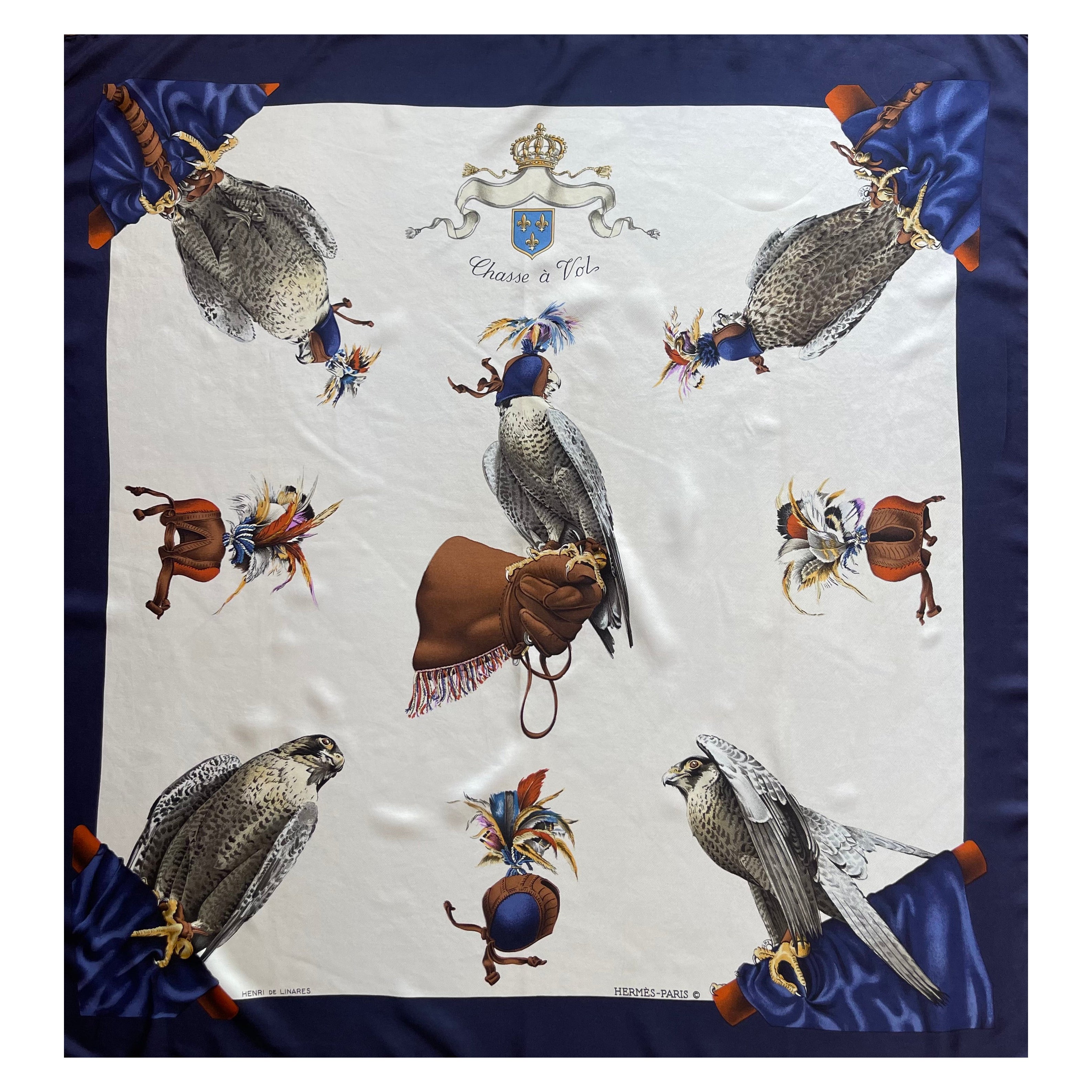 Sciarpa di seta Hermès "Chasse À Vol" 1986 in vendita