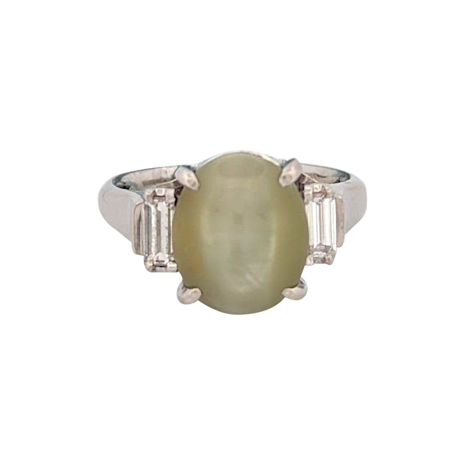 Berezi – 7.78 ct Cat’s Eye Chrysoberyl & .34 ct Diamond Platinum Ring – Size 6.5