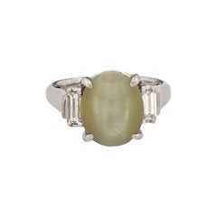Berezi – 7.78 ct Cat’s Eye Chrysoberyl & .34 ct Diamond Platinum Ring – Size 6.5
