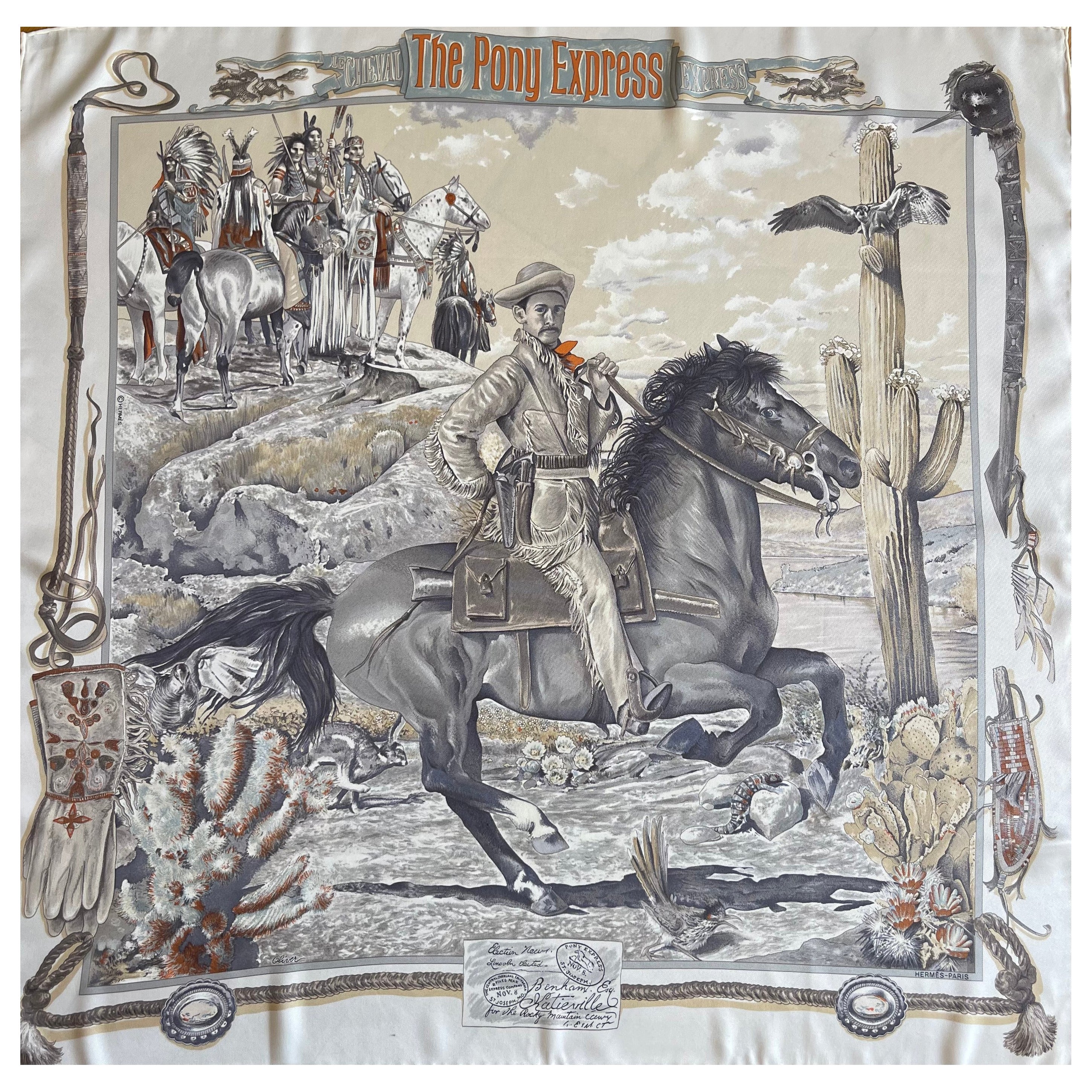 Hermès 70cm Silk Scarf "The Pony Express" 2012 in vendita