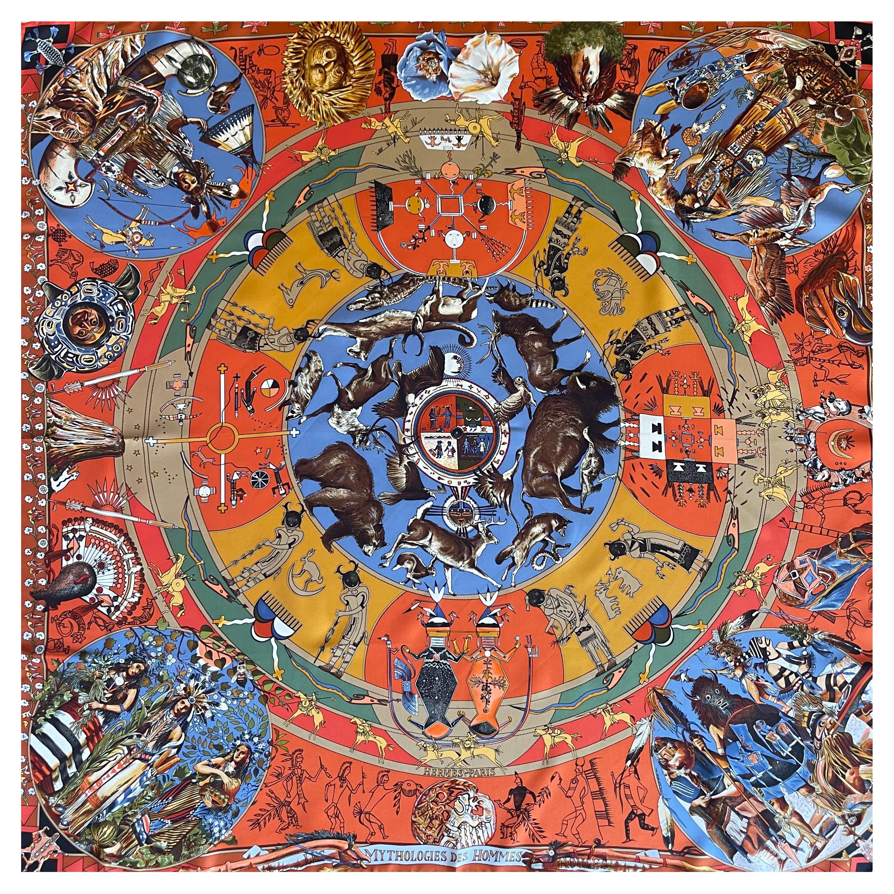 Hermès Silk Scarf "Les Mythologie des Hommes Rouges" 1999