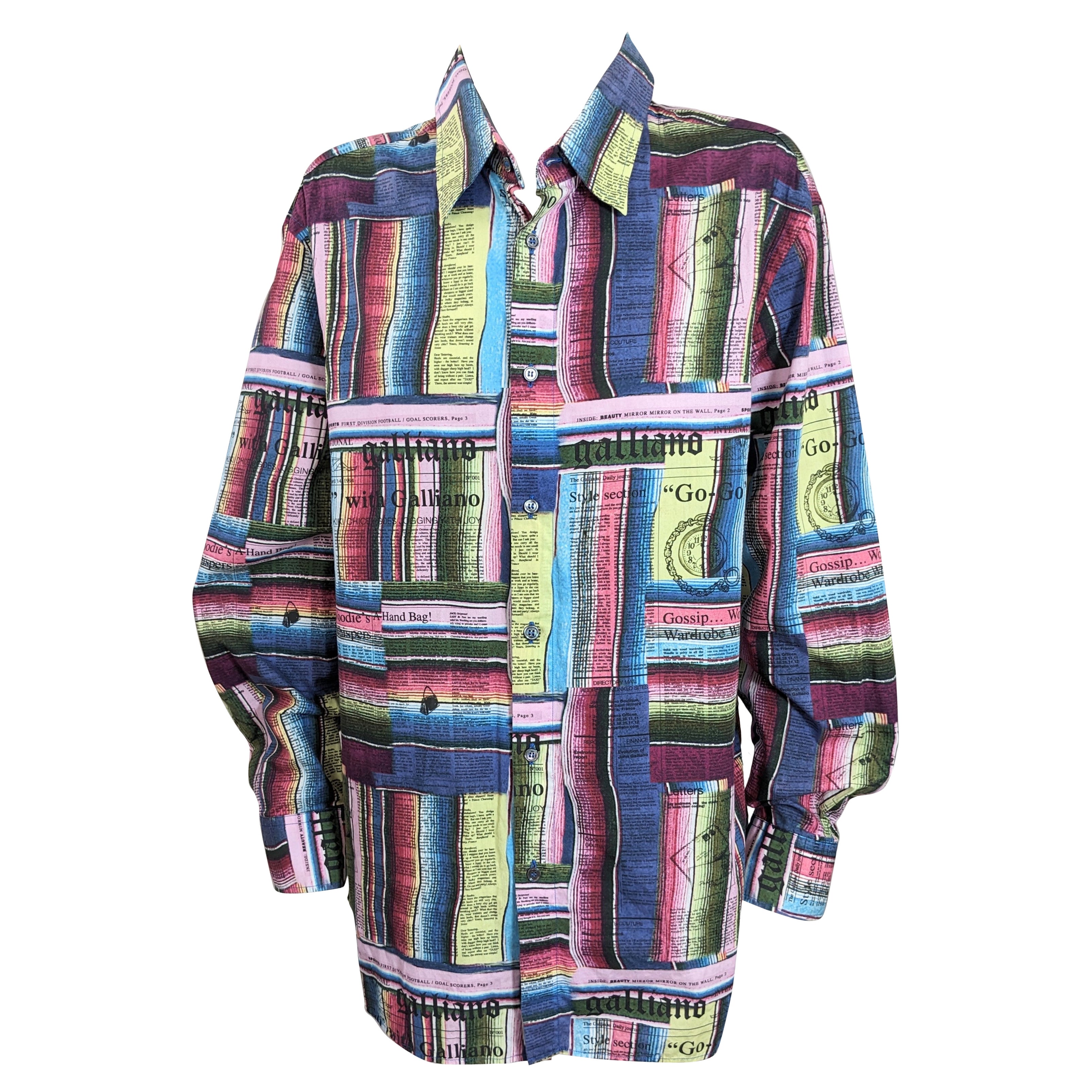 Camisa para hombre John Galliano Newsprint Multicolor en venta