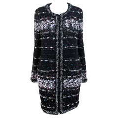 Chanel 11K$ New Supermarket Collection Black Tweed Coat 46 FR