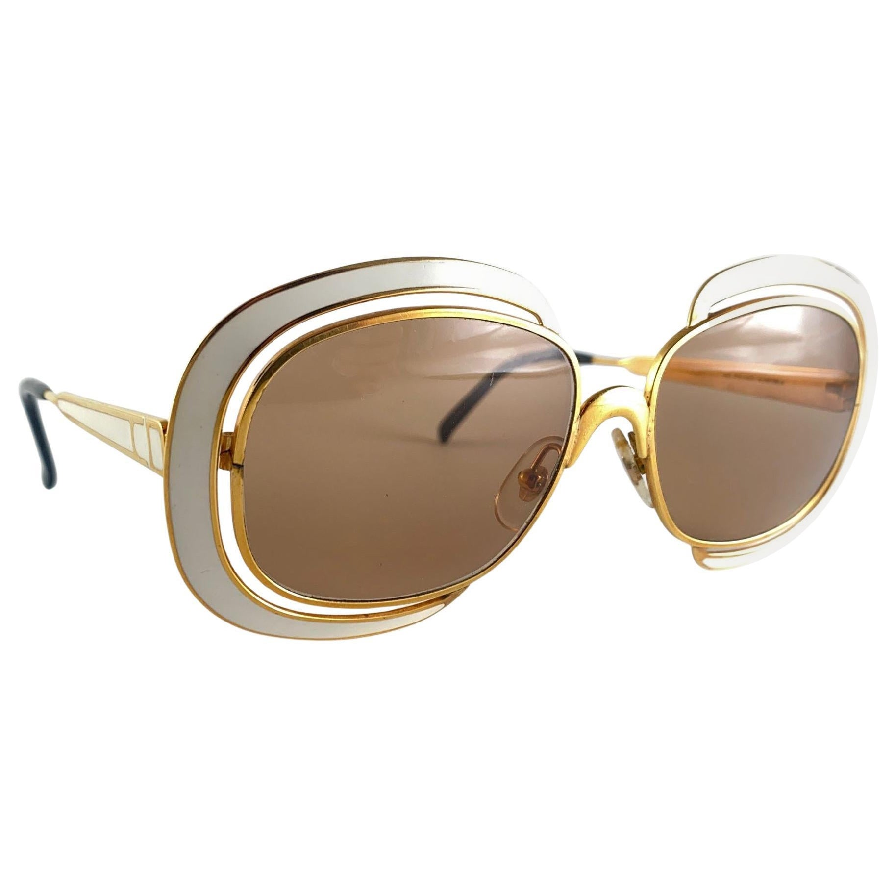 Mint Vintage Christian Dior Gold & Beige Sunglasses Made in Austria For Sale