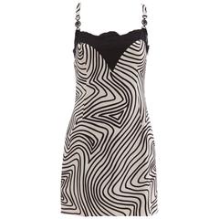 Versace Couture Graphic Print Black White Silk Lace Slip Dress:: Circa 1990's