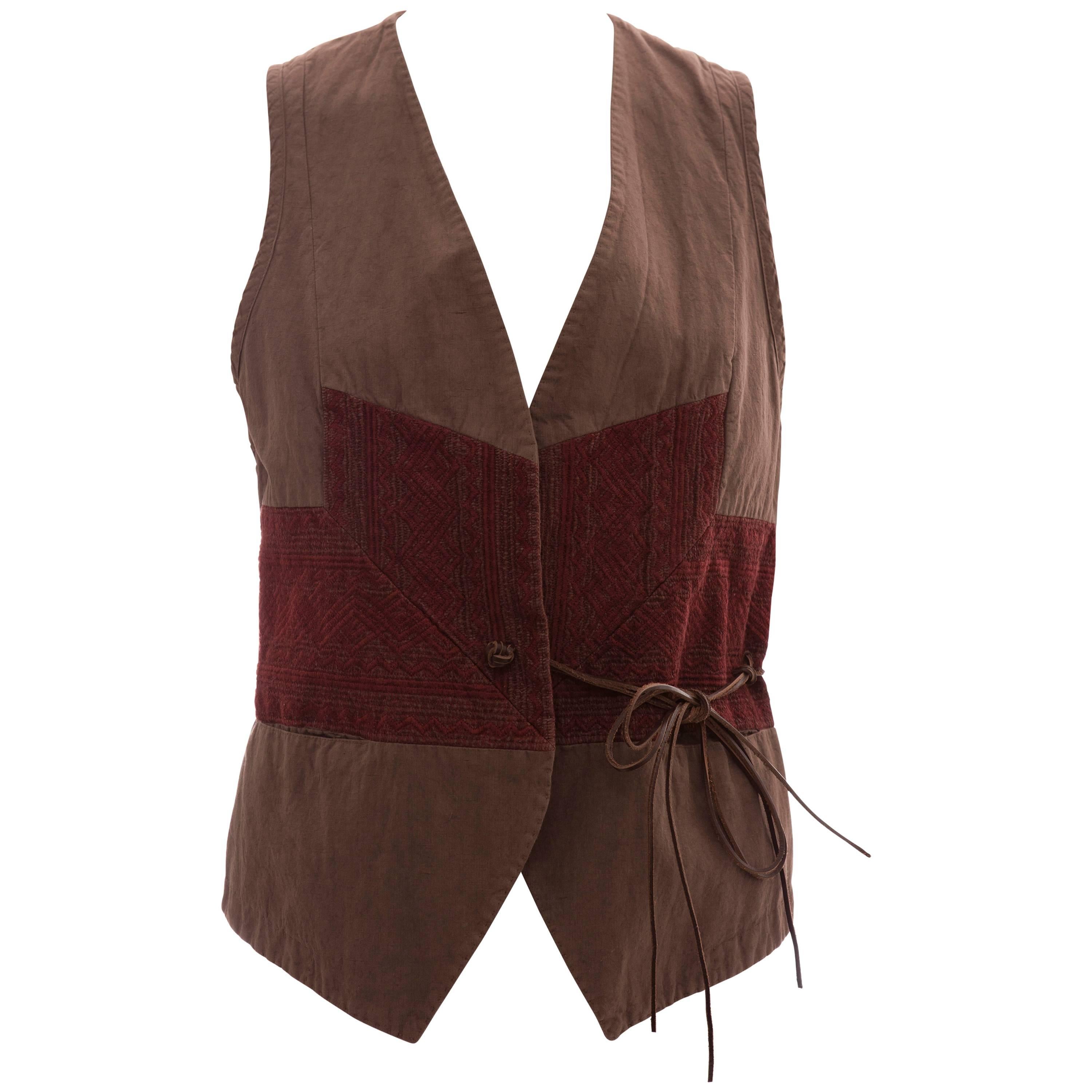 Dries Van Noten Cotton Linen Embroidered Vest, Spring/Summer 2003 For Sale