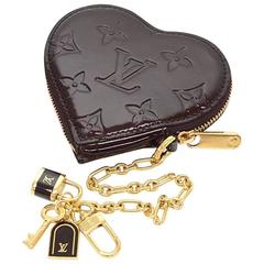 Louis Vuitton Porte Monnaies Cruer Amarante Vernis Leather Heart Shaped CoinCase