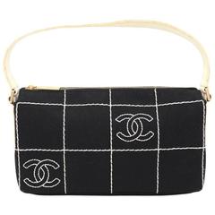 Chanel Black x White Quilted Cotton Pochette Hand Bag 6