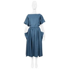 1983 AZZEDINE ALAIA turquoise linen dress with cut out back