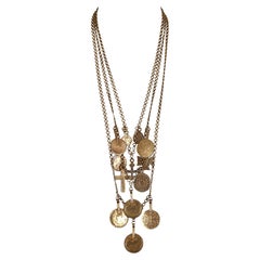 rare 1977 YVES SAINT LAURENT gilt coins and crosses charm RUNWAY necklace