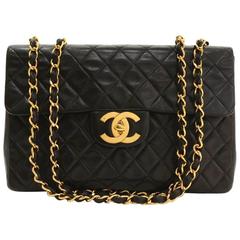 Chanel 13" Maxi Jumbo Black Quilted Leather Shoulder Flap Bag