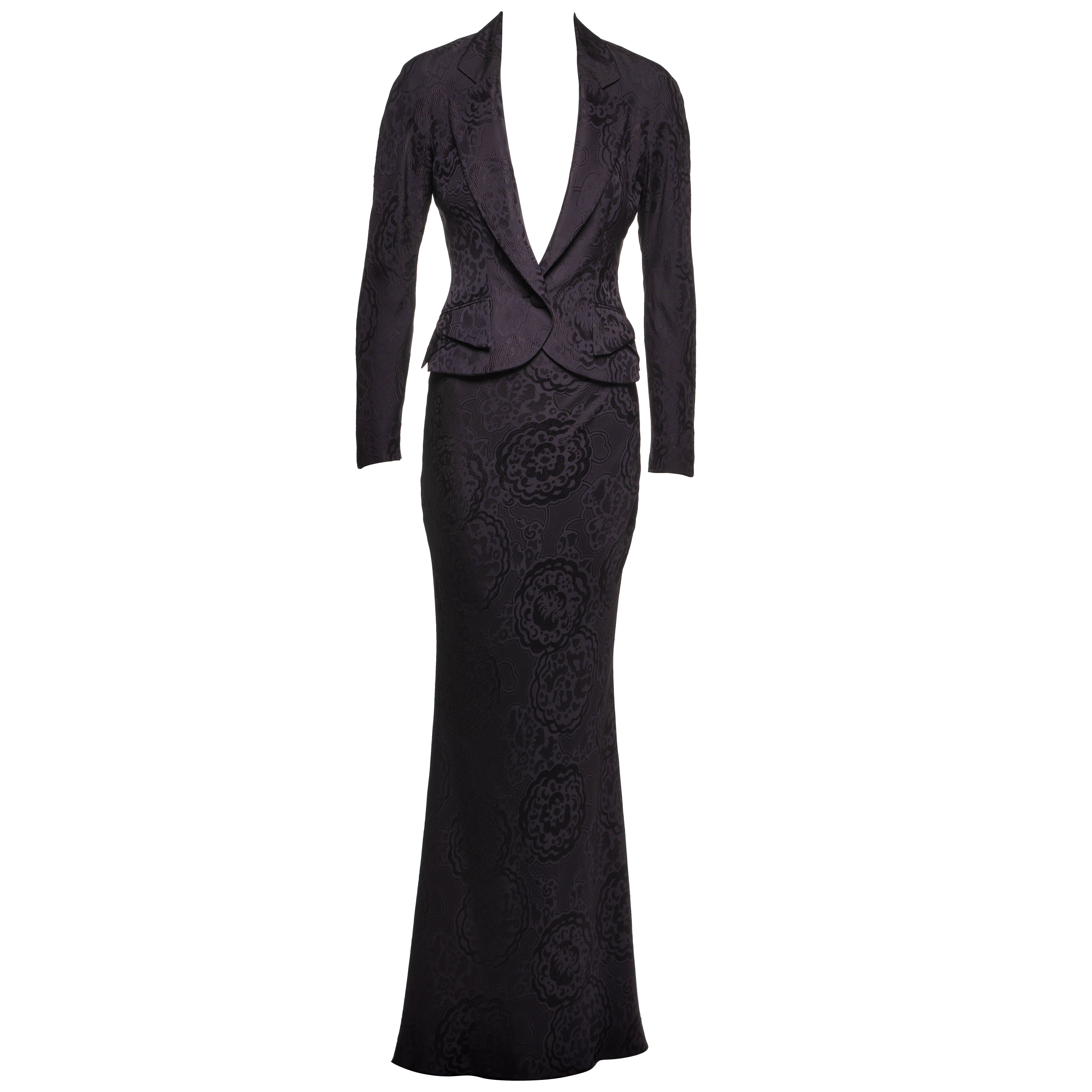 Christian Dior by John Galliano Fitted Damask Floor Length Skirt Suit, SS 1999 For Sale