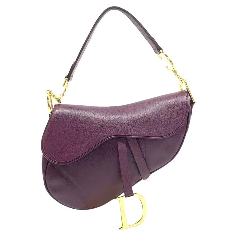 Dior Saddle Vintage Burgundy Purple Wine Calfskin Leather Gold Hardware Shoulder en vente