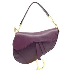 Dior Saddle Vintage Burgundy Purple Wine Calfskin Leather Gold Hardware Shoulder
