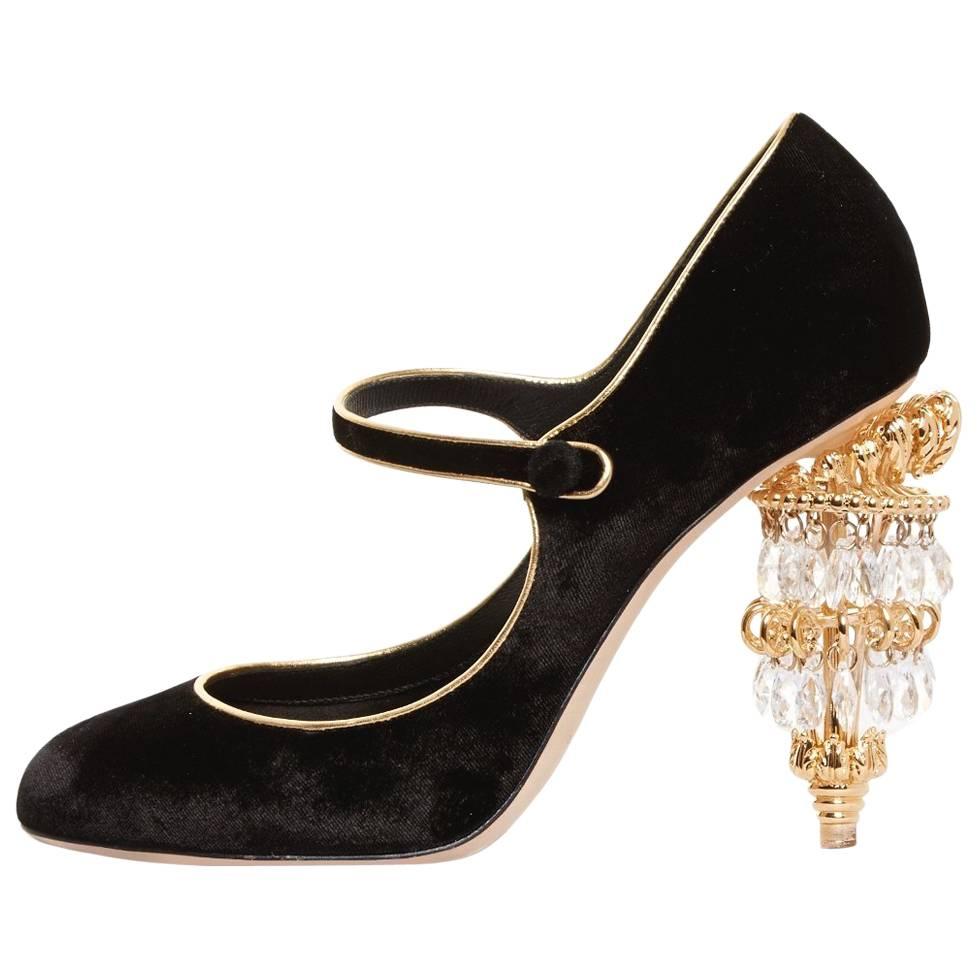 Dolce & Gabbana NEW & SOLD OUT RUNWAY Black Gold Evening Mary Jane Heels in Box