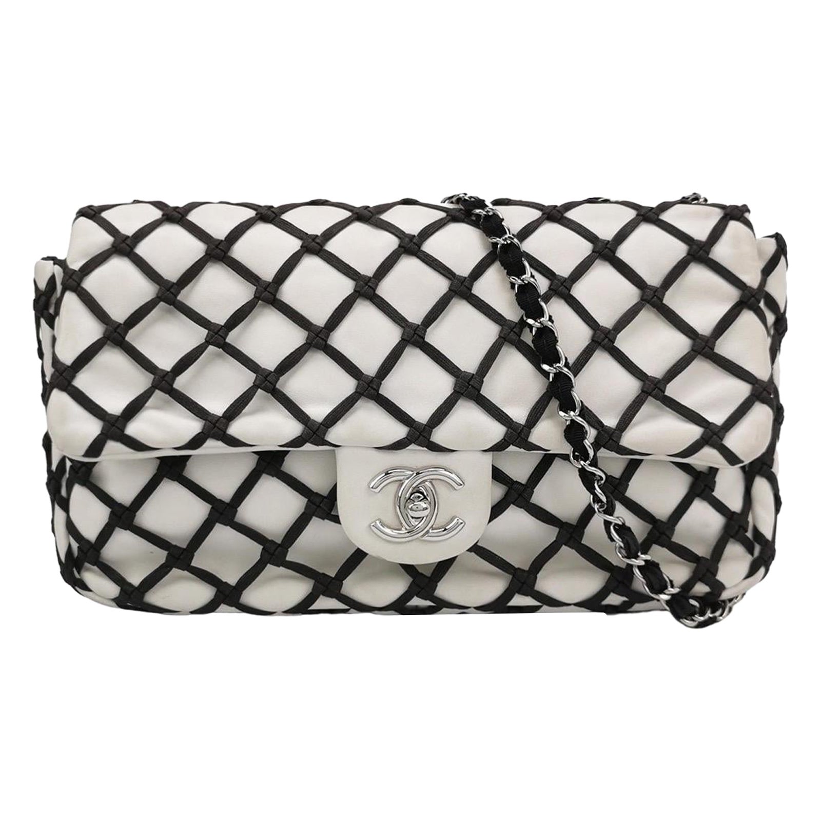 Chanel Lambskin Jumbo Canebiers Net Knots Flap White, 2011 For Sale