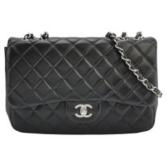 Chanel Classic Flap Jumbo Black Lambskin Leather Single Flap with Silver Hardwar