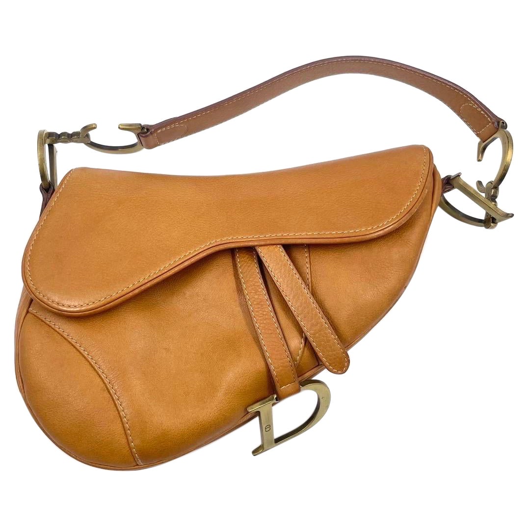 Dior Saddle Vintage Tan Brown Calfskin Leather Gold Hardware Shoulder Bag For Sale