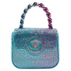 Versace La Medusa Mini Crystal Embellished Top Handle Bag in Blue Pink Disney Co