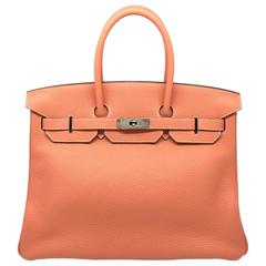 Hermes Birkin 35 Crevette Taurillon Clemence Leather SHW Top Handle Bag