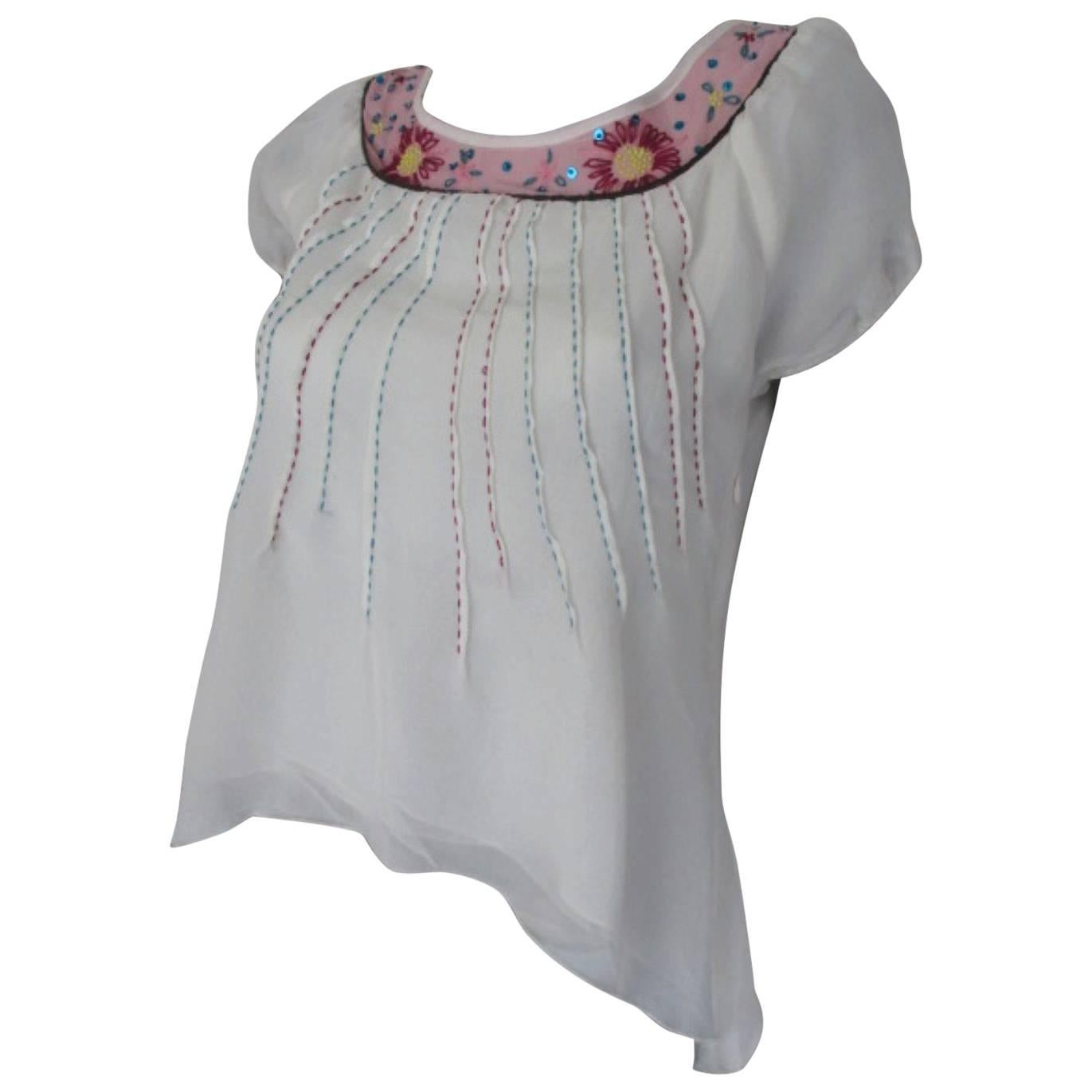Miu Miu summer blouse with embroidered flowers For Sale