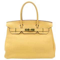 Hermes Birkin 30 Natural Sable Yellow Clemence Leather GHW Top Handle Bag