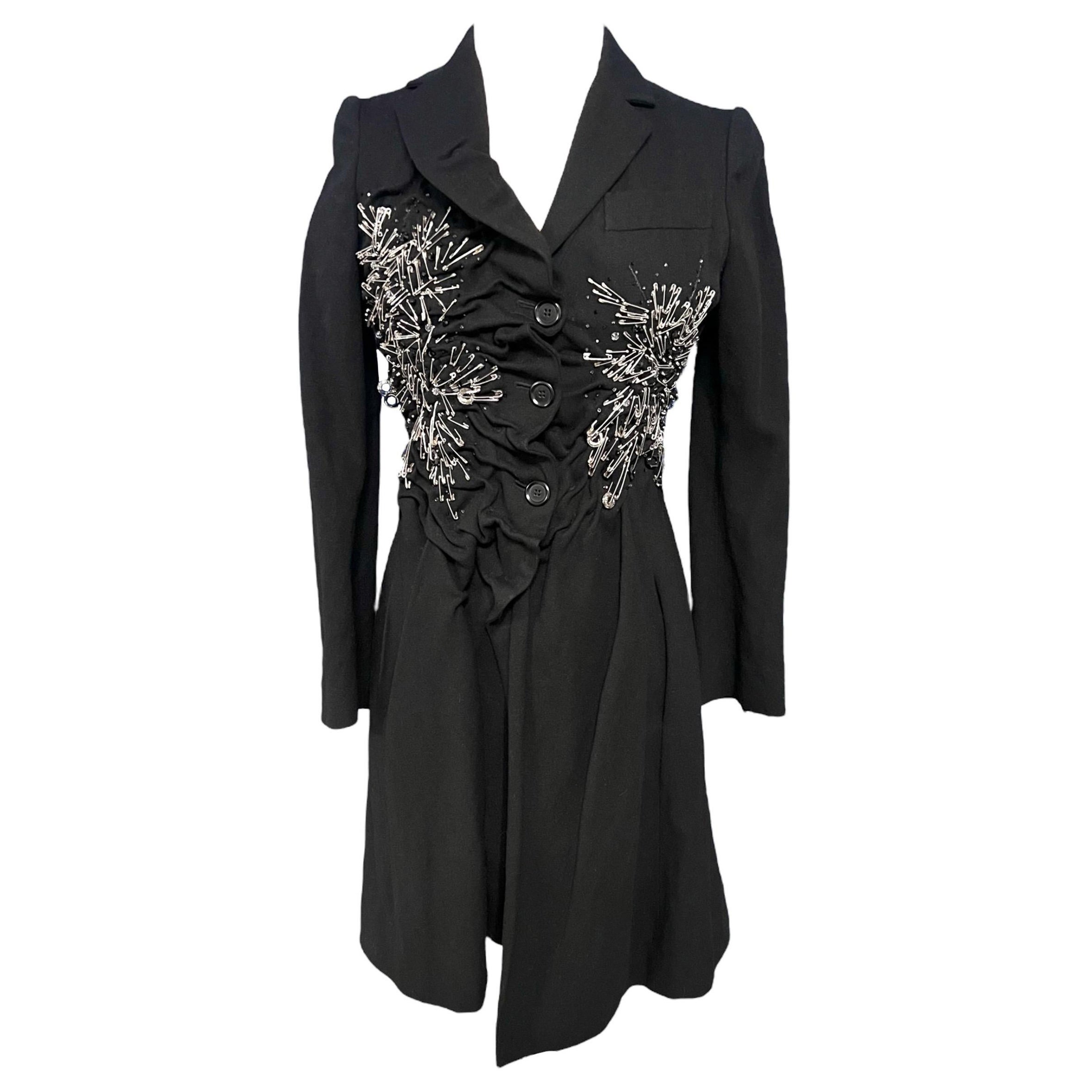 Moschino Punk Safety Pin Embellished Wool Coat For Sale