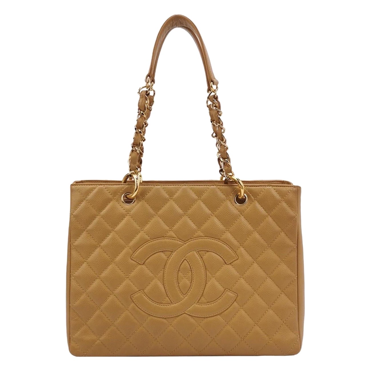 Chanel GST Grand Shopping Tote Camel Tan Caviar Leather PM, 2006-2008 For Sale