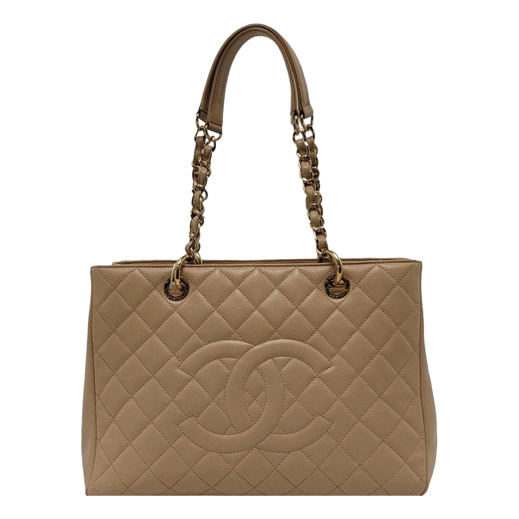 Chanel GST Grand Shopping Tote Beige Caviar Leather PM Gold Hardware For Sale