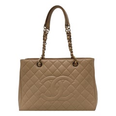 Chanel GST Grand Shopping Tote Beige Caviar Leather PM Gold Hardware