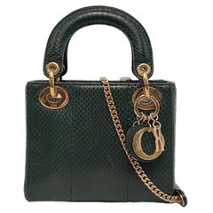 Lady Dior Mini Dark Green Leather with gold hardware Chain Strap