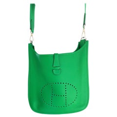 HERMÉS EVELYNE III SHOULDER BAG, Togo leather, green/bambo, PM , stamp 2004