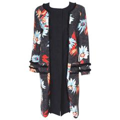 £2175 Etro Black Floral Bouclé Trim Coat 48 uk 14- 16