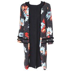 £2175 Etro Black Floral Bouclé Trim Coat 48 uk 14- 16  