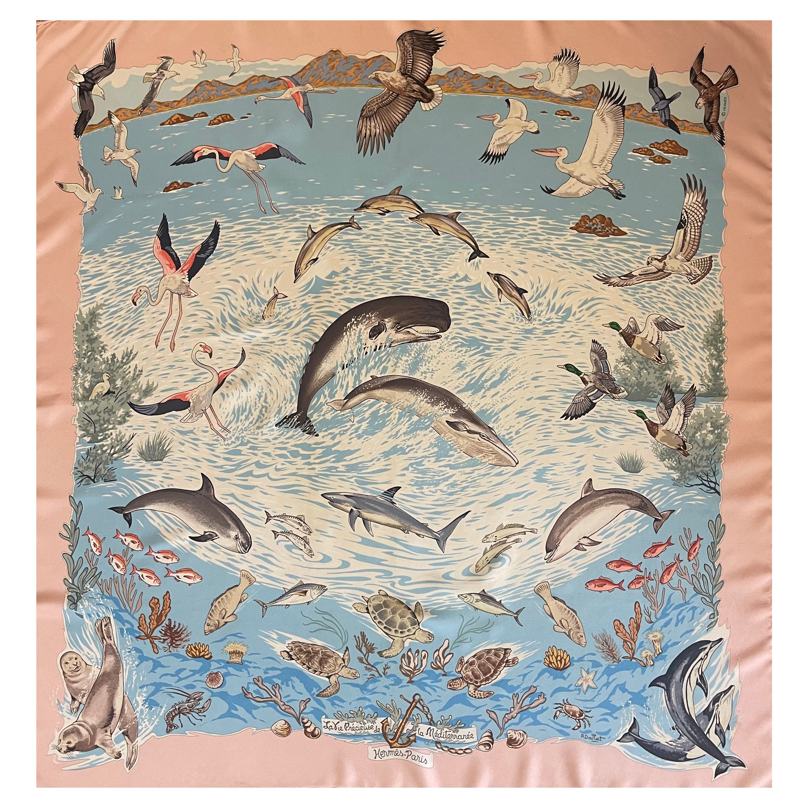 Hermès Silk Scarf "La Vie Précieuse De La Méditerranée" 1992 For Sale