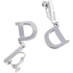 Dior Logo Silver Tone Clip On Earrings 4