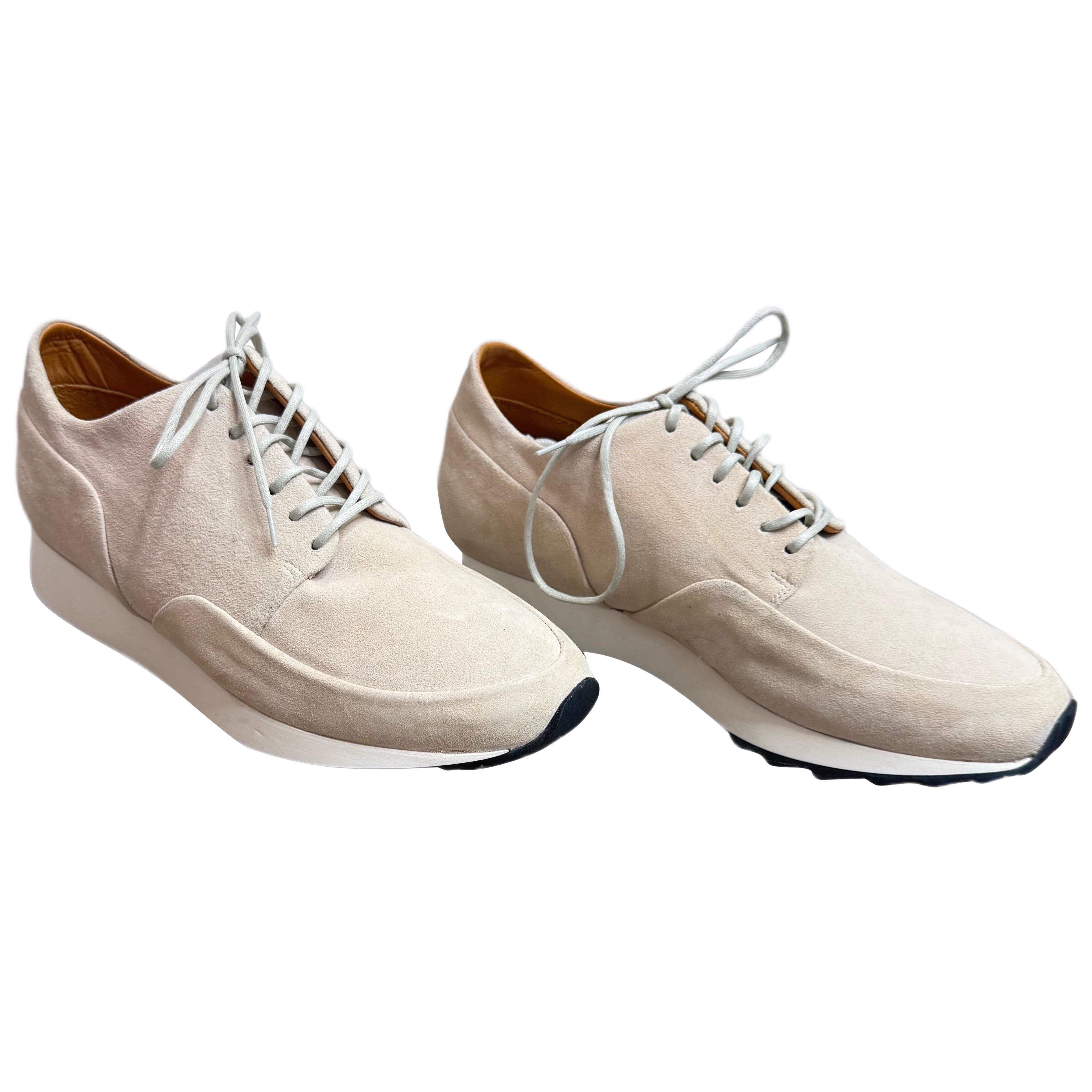 JAK Minimalist Off-White Suede Lace-Up Sneakers – Handmade in Portugal, Size 8.5 For Sale