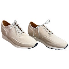 JAK Minimalist Off-White Suede Lace-Up Sneakers – Handmade in Portugal, Size 8.5