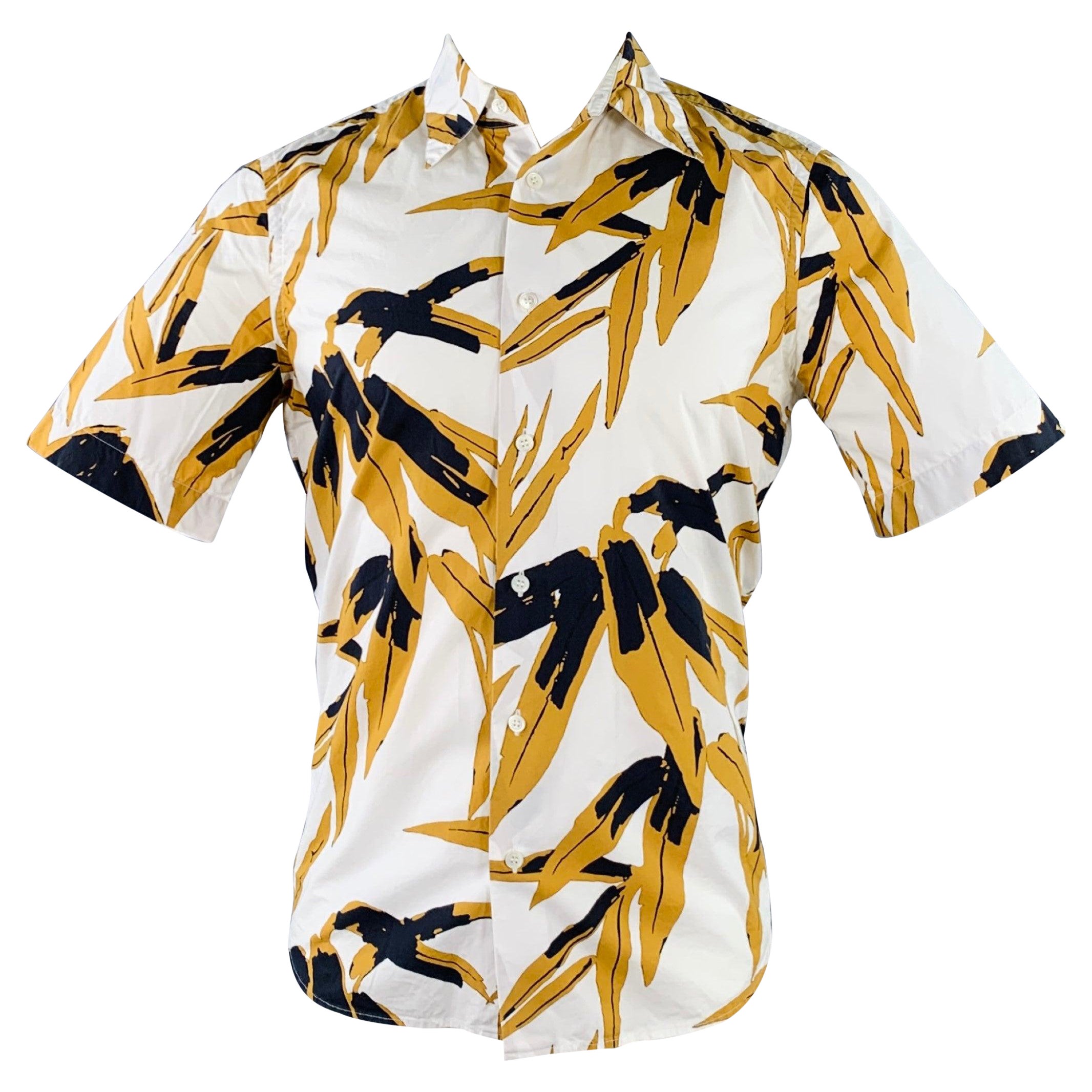 MARNI Größe XS Weiß Khaki Schwarz Blätter Baumwolle Button Up Kurzarmhemd