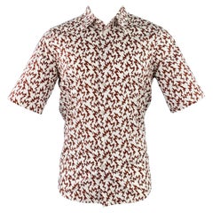 MARNI Size S White Burgundy Abstract Print Cotton Button Up Short Sleeve Shirt (Chemise à manches courtes avec boutons en coton)