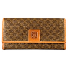 CELINE Brown Tan Logo Coated Canvas Checkbook Wallet