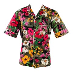 VALENTINO Size S Multi Color Floral Cotton One Pocket Camp Short Sleeve Shirt