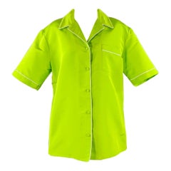 MAISON VALENTINO 2022 Size S Neon Green White Silk One Pocket Oversized Camp Shirt