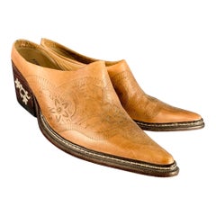 STETSON Size 10 Camel Embossed Leather Western Mules Pumps